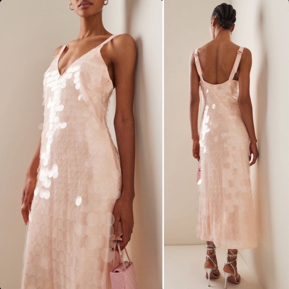 Jonathan Simkhai Madysen sequined tulle midi dress in Blush Pink Size 0 - Picture 4 of 15